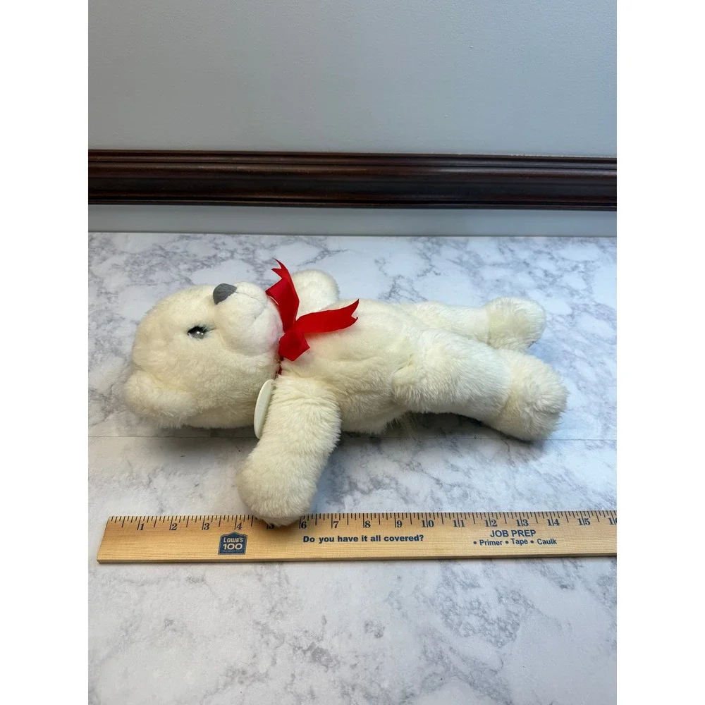 Precious Moments White Teddy Bear Plush Red Ribbon Teal Eyes Vintage Collectible